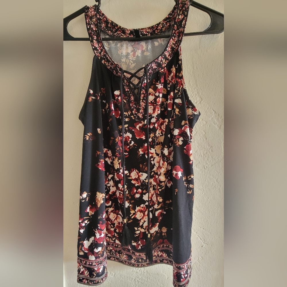 Floral Black and Red Women's Top